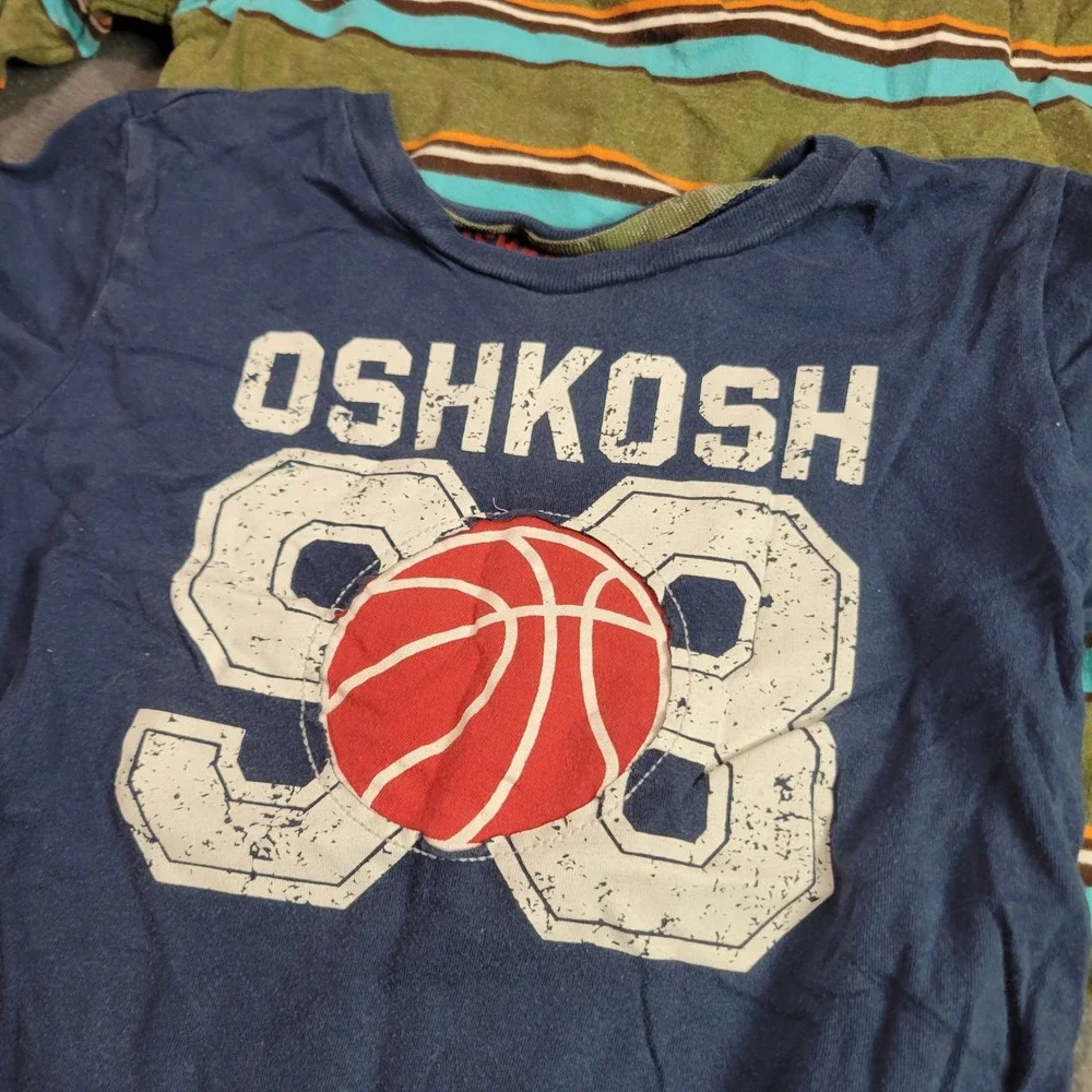 OshKosh Old Navy Shirts Boys 4T Blue Green Basketball Striped Tee Lot 2pc Sporty